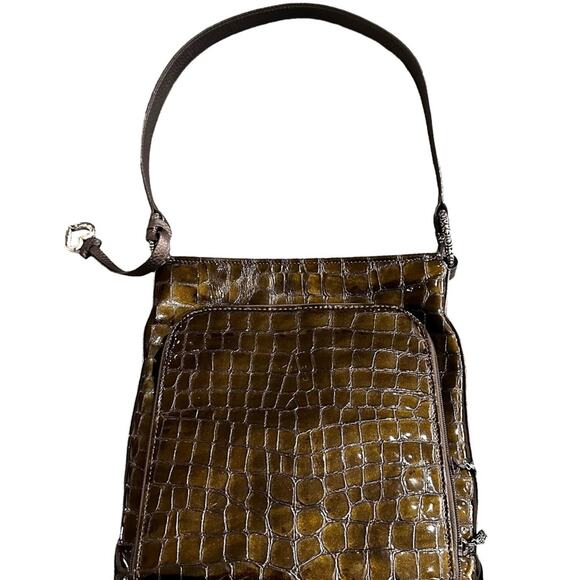 Brighton olive green croc shoulder bag side card pocket zipped section.medium - Picture 2 of 14